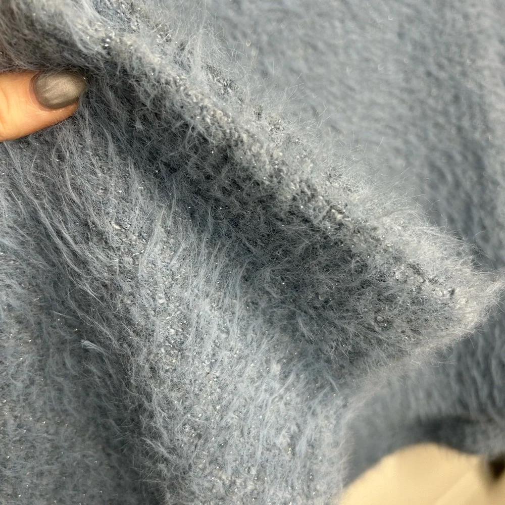 Zara Soft Blue Crew Neck fuzzy Sweater Womens size L - Picture 3 of 7